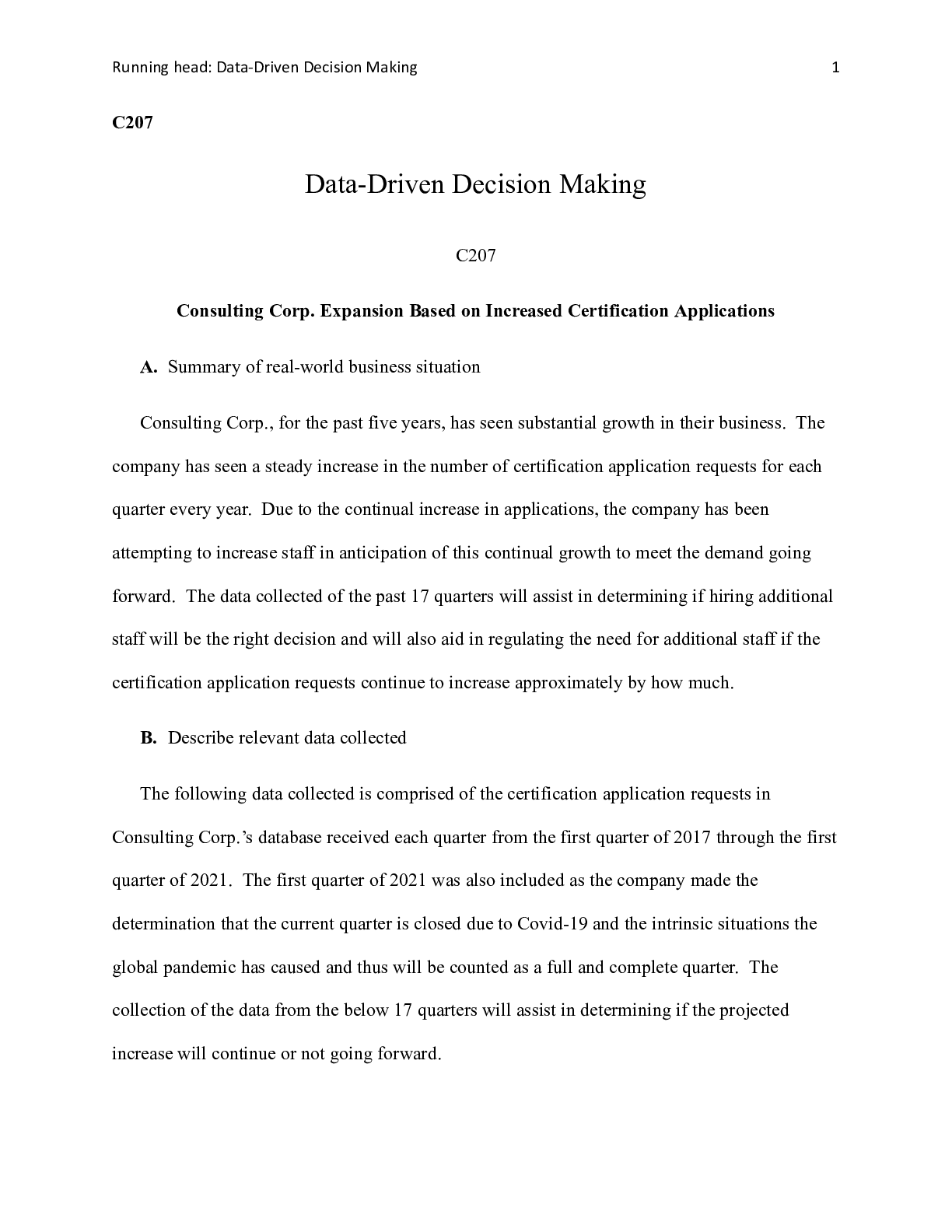 Preview image of C207___Task_2.docx  C207  Data-Driven Decision Making  C207  Consulting Corp. Expansion Ba document